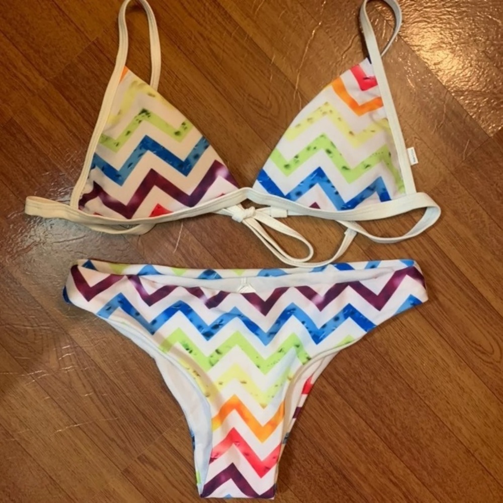 New White Rainbow Chevron Bikini Two Piece Set
